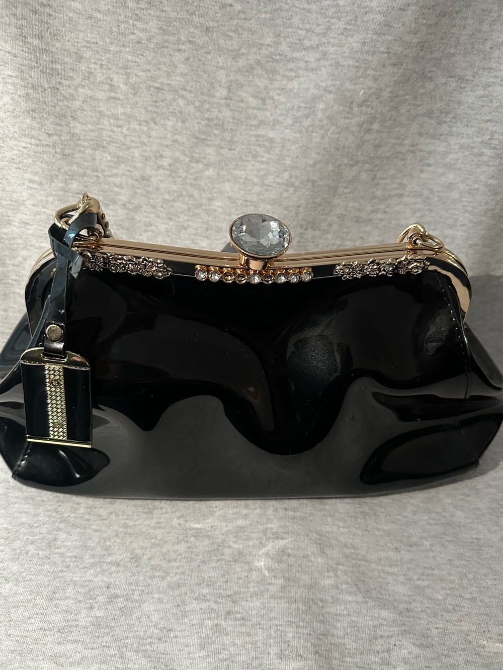 Handbags Kisslock Crystal Buckle Leather Top Handle Purse Full Size